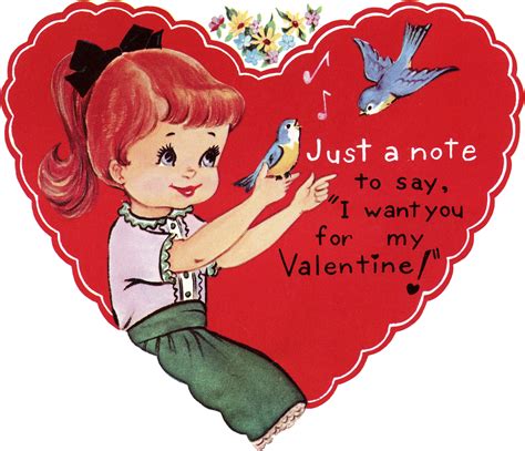 Retro Valentine Heart Image Girl With Bluebirds The