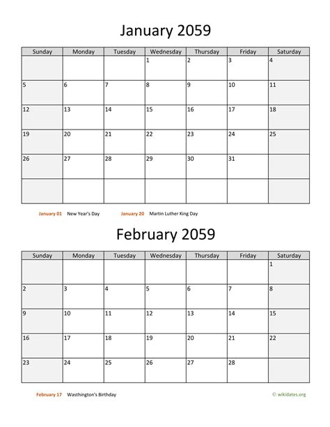January And February 2059 Calendar