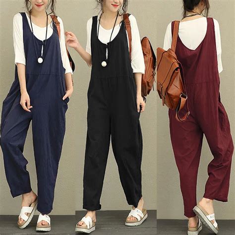 new summer women sleeveless dungarees loose cotton long playsuit ladies jumpsuit rompers body