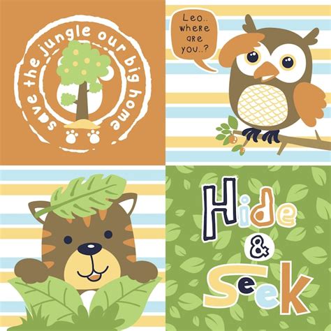Premium Vector Playing Hide And Seek With Funny Animals Cartoon