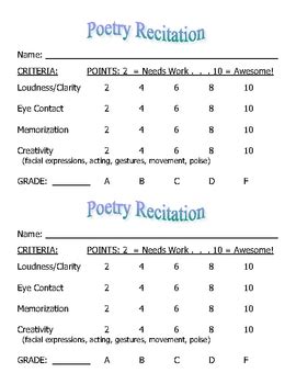 Snow drop bells that cannot ring crocus cups in early spring. Rubric Poem Recitation Criteria - Poetry Recitation Rubric & Worksheets | Teachers Pay Teachers ...