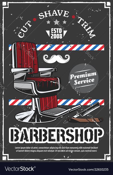 Barbershop Chair And Shave Razor Retro Poster Vector Image