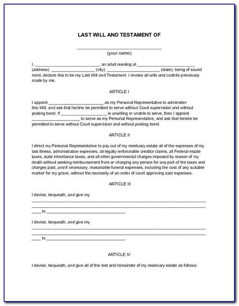 Templates Of Wills South Africa