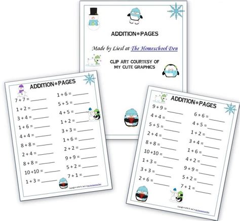 Winter Themed Addition Pages Free Worksheets