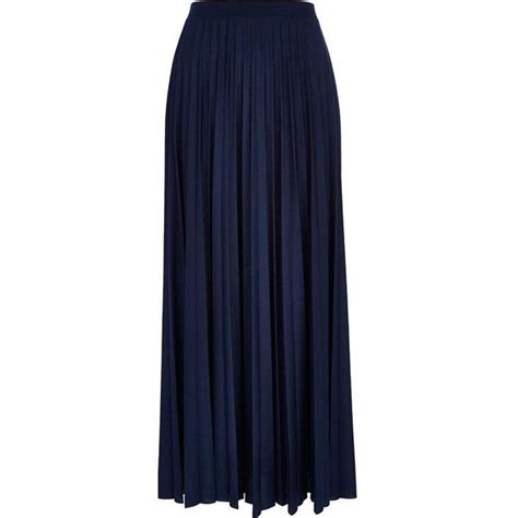 River Island Navy Blue Pleated Maxi Skirt Liked On Polyvore Featuring Skirts Bottoms