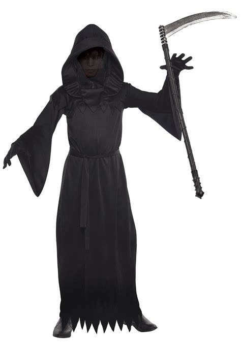Grim Reaper Scythe Boys Fancy Dress Halloween Phantom Black Robe Kids