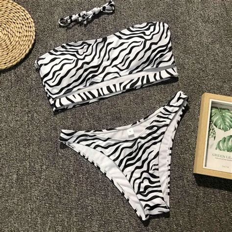 2019 New Zebra Print Bandeau High Cut Bikini Female Swimsuit Women