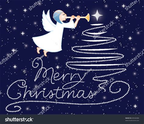 Angel Merry Christmas Card Design With Stars In Background Stock Vector