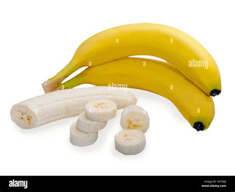 Fresh Bananas With Pieces Isolated On White Backgr Stock Photo Alamy