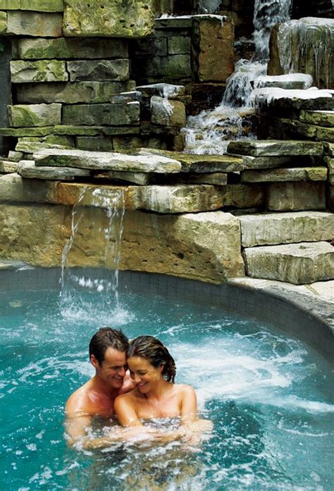 The hot spring pool measures 20' by 70', goes from 10 to 9' deep, and averages 95 degrees in summer and 93 in winter. Outdoor Hot Springs at the 100 Fountain Spa in Niagara on ...