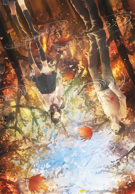Leaves Water Rain Couple Anime Girl Guy Autumn Wallpaper