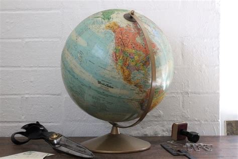 Vintage World Globe On Metal Stand Made By Repogle World Globes