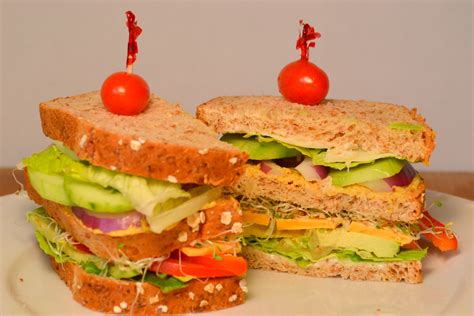 Healthy Double Decker Veggie Sandwich With Sprouts Yum Veggie