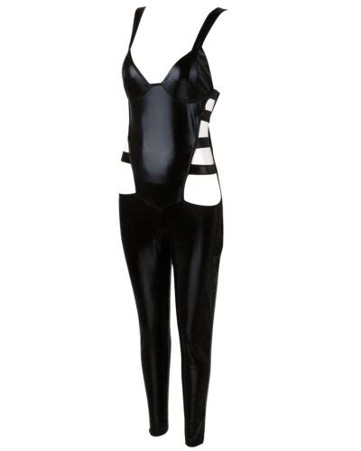 Women Lingerie Catsuit Wetlook Leather Crotchless Thongs Bodysuit Romper Club Ebay