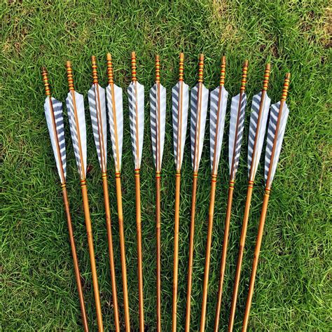 12 Pcs Handmade Grayarchery Bamboo Arrows With Real Turkey Feather Stainless Steel Arrows For