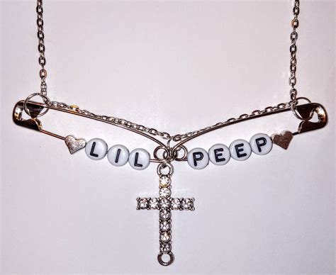 Lil Peep Safety Pin Chain Necklace With Rhinestone Cross And Etsy