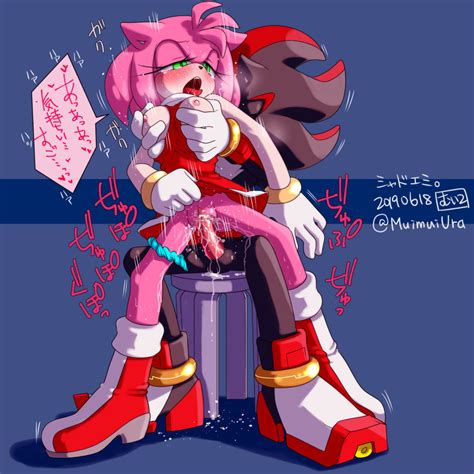 Rule 34 Amy Rose Anthro Black Fur Blush Breast Grab Breast Squeeze