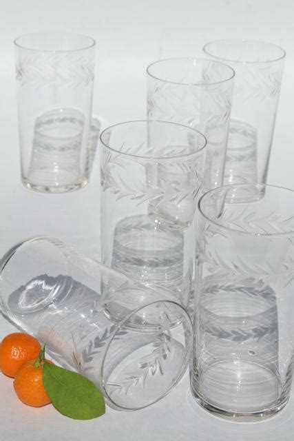 Holly Etch Fostoria Set Of 6 Flat Tumblers Vintage Drinking Glasses