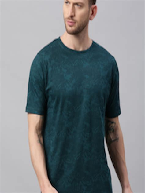 Buy Urbano Fashion Men Teal Blue Tropical Printed Round Neck Pure
