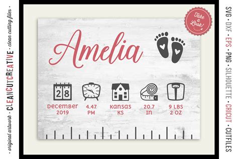 Baby Birth Stats Newborn Elements Svg File For Crafters 204985