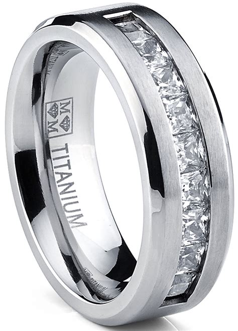 Titanium Mens Wedding Band Engagement Ring With 9 Large Princess Cut