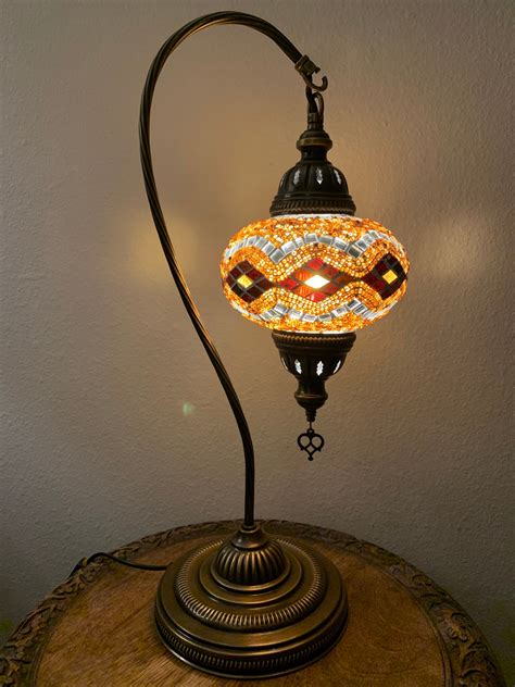 Handmade Turkish Swan Neck Mosaic Lamp Gold Color Etsy