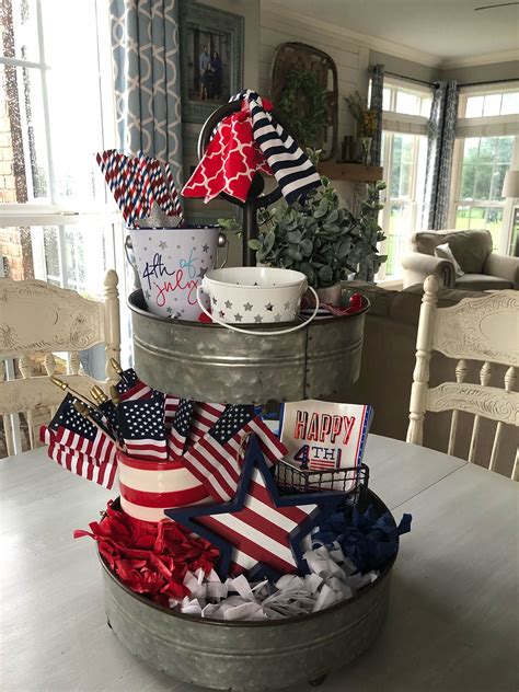 4th Of July America Decor Independence Day Farmhouse Hutch Tiered Tray