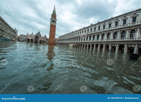 High Water In Venice High Tide Buildings And Flooded Streets Editorial