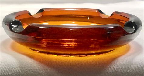 Vintage Large Amber Glass Ashtray