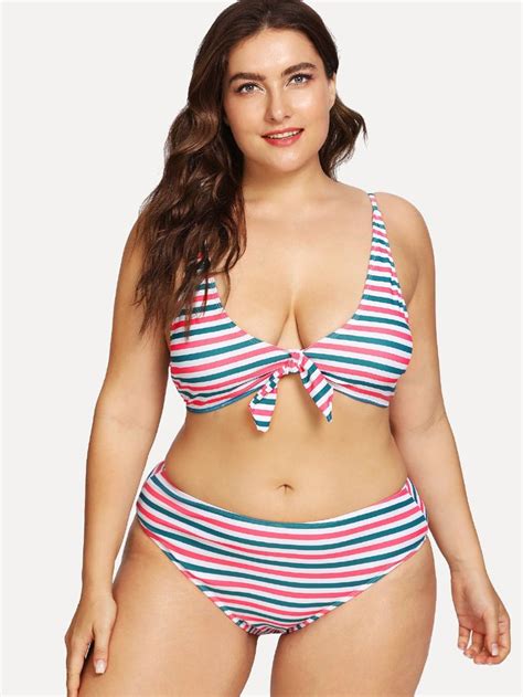 Plus Colorful Stripe Bikini Set Bikinis Striped Bikini Bikini Set