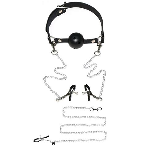 open mouth gag ball oral fixation mouth stuffed chains nipple clamps labia clips bdsm fetish