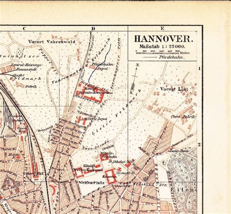 1895 City Map Of Hannover Or Hanover Prussian Province Of Etsy