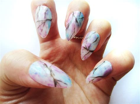 Blue And Pink Marble Nail Art Set Of 20 Handpainted False Etsy