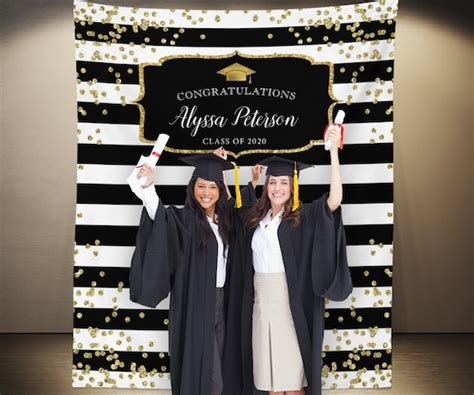 Black And Gold Graduation Photo Booth Backdrop Class Of 2021 Sign