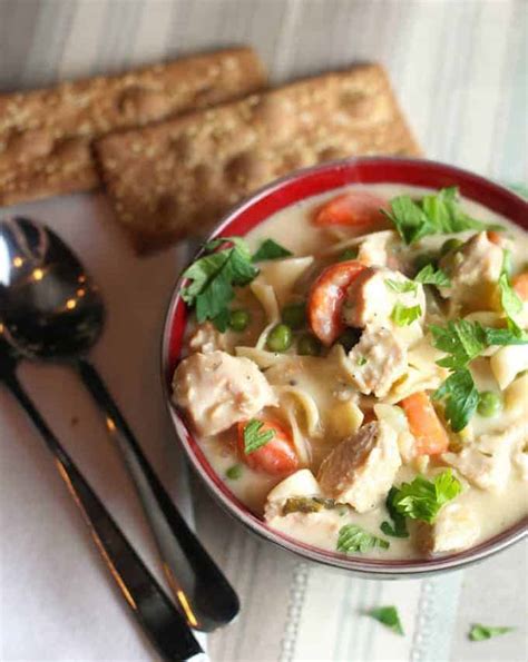*add half a green or red pepper with the mushrooms. Creamy Chicken Noodle Soup | Laughing Spatula
