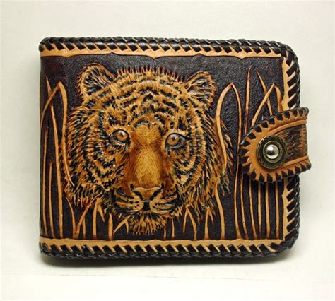 Hand Tooled Leather Mens Wallet Handmade By Pfleatherglass