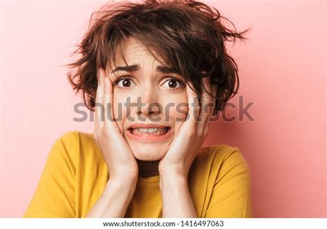 Image Young Scared Confused Beautiful Woman Stock Photo 1416497063