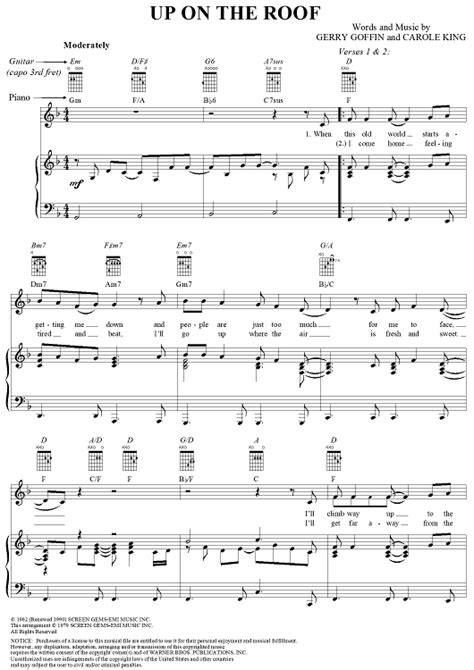 Up On The Roof Sheet Music By James Taylor For Pianovocalchords