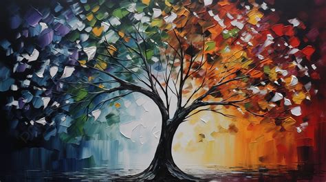 Multicolor Tree Of Life Oil Painting Background Acrylic Art Picture