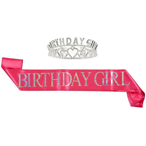 Buy Birthday Girl Tiara Birthday Sash Pink Glitter Satin Sash And Rhinestone Crown Tiara Set