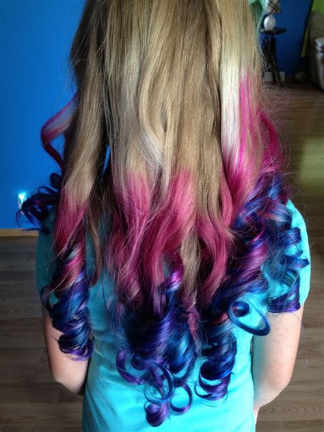Pink Blue And Purple Colored Hair Ends Dyed Hair