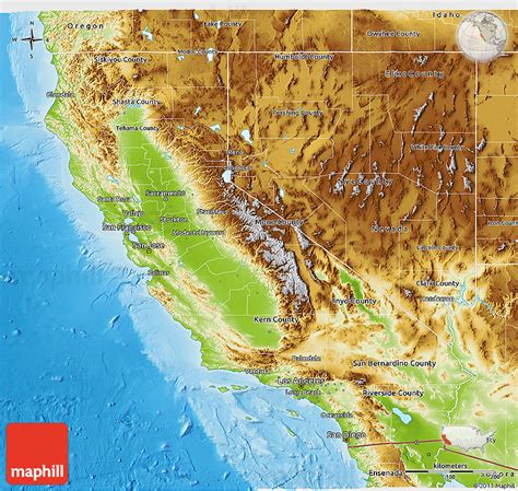 Physical Map Of California With Mountains Free Printa