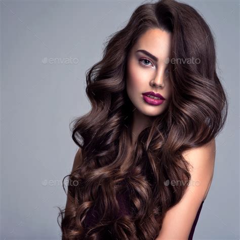 Fashion Model With Wavy Hairstyle Attractive Young Girl With Curly