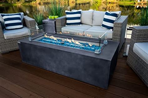 60 Rectangular Modern Concrete Fire Pit Table W Glass Guard And Crystals In Gray By Akoya