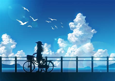 1920x1080px 1080p free download anime original bike cloud girl sky summer hd wallpaper