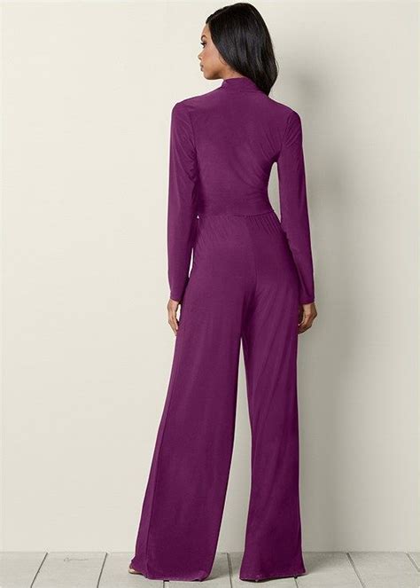 V Neck Waist Detail Jumpsuit With Pockets In Dark Purple Jumpsuit Waist Fashion