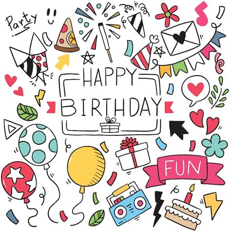 Premium Vector Hand Drawn Party Doodle Happy Birthday Ornaments Pattern Illustration