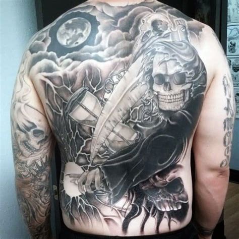 Grim reaper flash tattoo design. 70 Grim Reaper Tattoos For Men - Merchant Of Death Designs