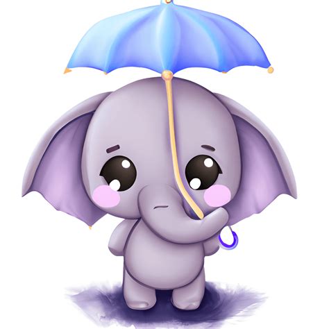 Chibi Adorable Baby Elephant With Umbrella · Creative Fabrica