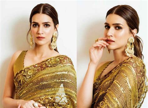 Kriti Sanon Hot in Golden Saree - Filmy19